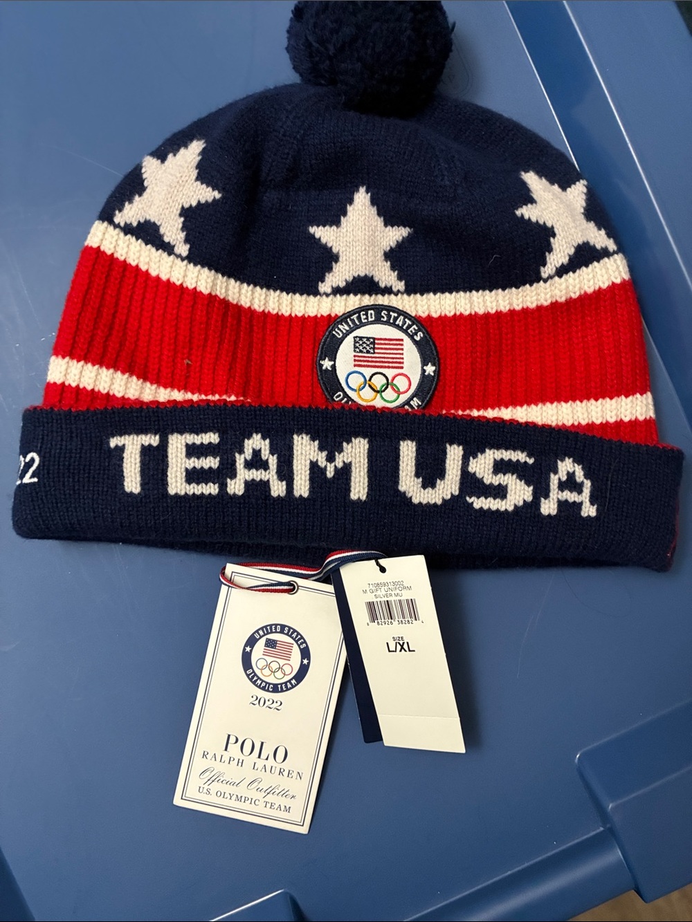 Polo by Ralph Lauren Navy Red White Team USA Pom Beanie